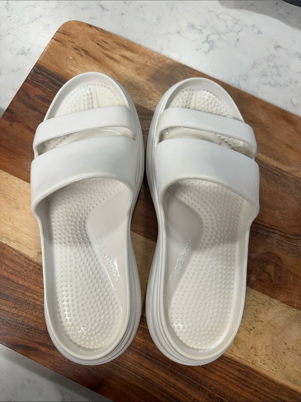 rag & bone White Dual-Strap Slide Sandals